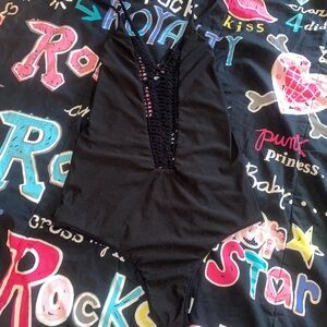 billabong black lace up one piece swim suit super sexyy😏🖤